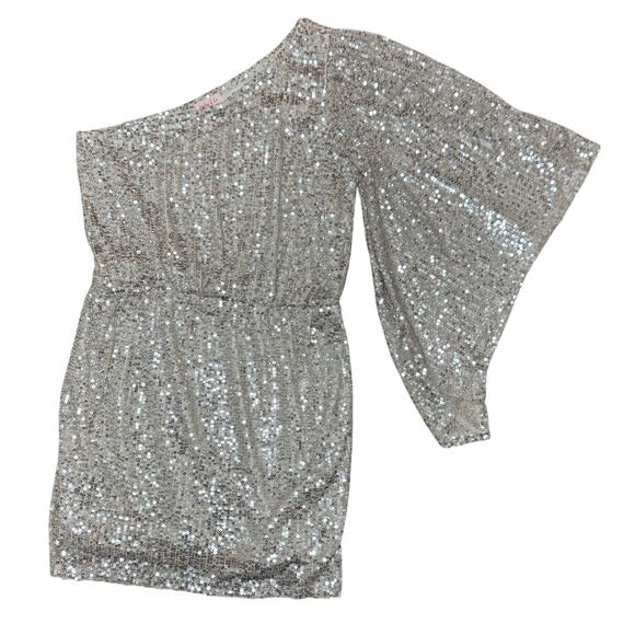 Hailey & Co Silver Sequin One-Shoulder Cocktail Dress | Small - Picture 4 of 7